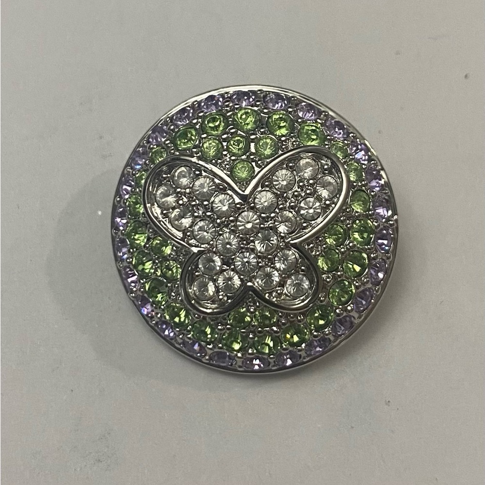 💍💎 SALE Swarovski Silver Brooch with Green, Pink & Clear Crystal Butterfly